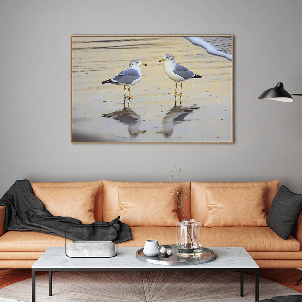 Seagulls On The Shore Canvas Wall Art