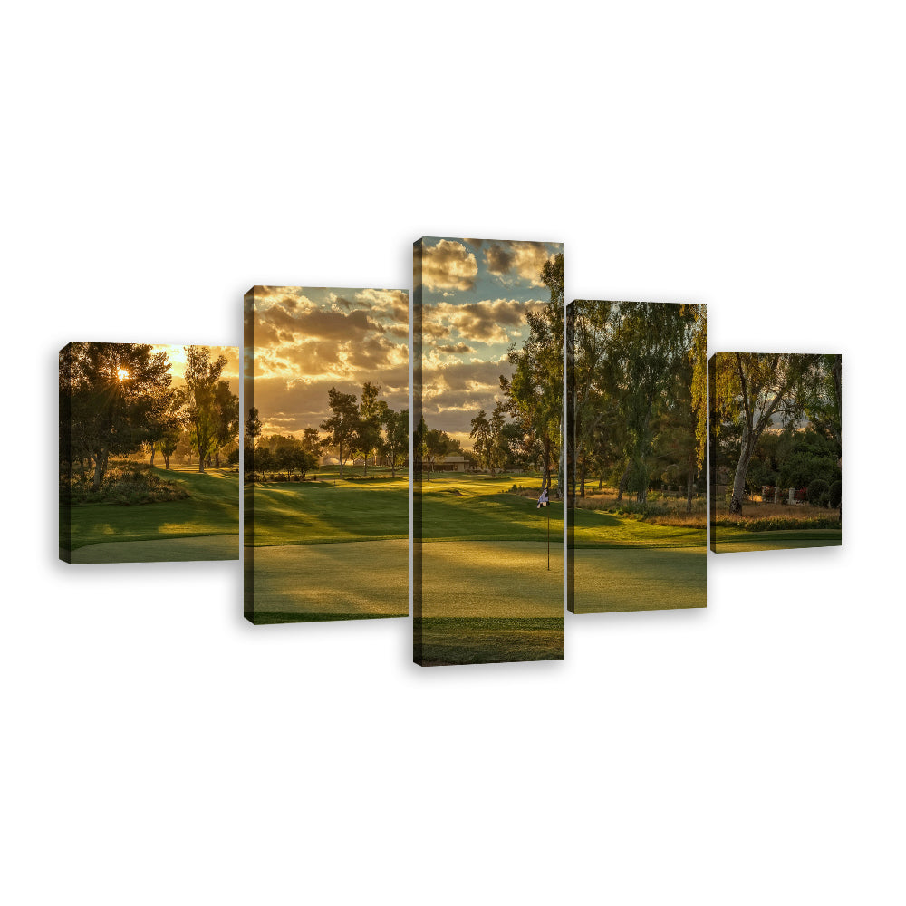 5-Piece Golf Course Sunset Canvas Wall Art