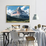 Majestic Mountain Canvas Wall Art with American Flag