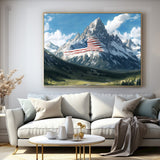 Majestic Mountain Canvas Wall Art with American Flag