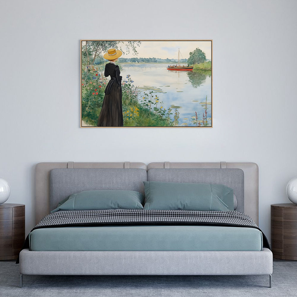 Elegant Lakeside Lady Canvas Wall Art