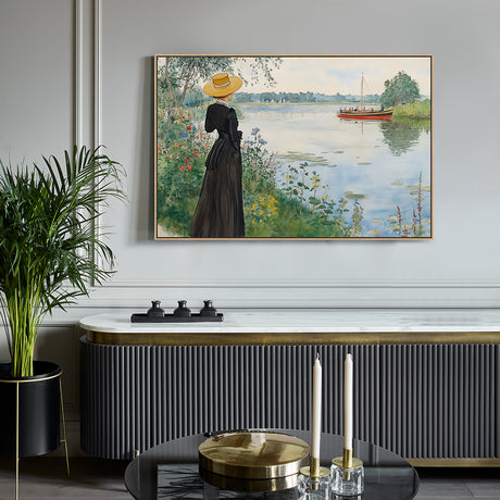 Elegant Lakeside Lady Canvas Wall Art