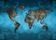 Vintage Blue World Map Canvas Wall Art