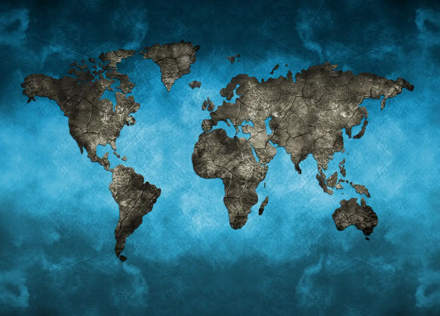 Vintage Blue World Map Canvas Wall Art