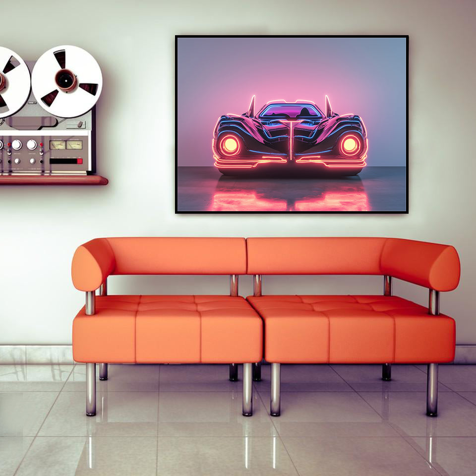 Futuristic Neon Car Canvas Wall Art