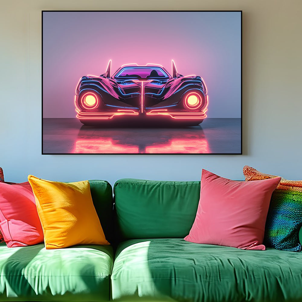 Futuristic Neon Car Canvas Wall Art