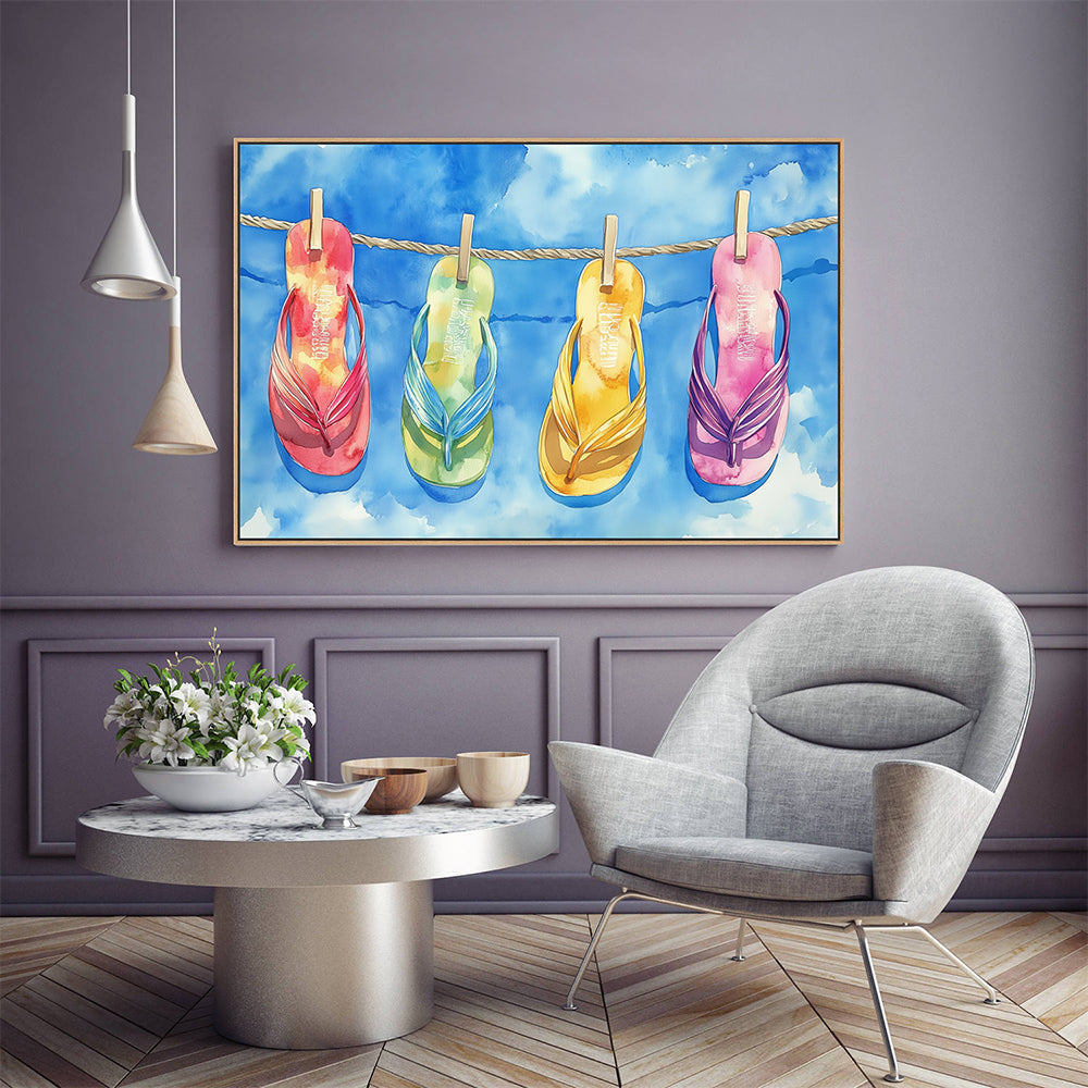 Vibrant Flip Flop Design Canvas Wall Art