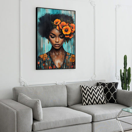 "Radiant Beauty: Afro-Inspired Canvas Wall Art"