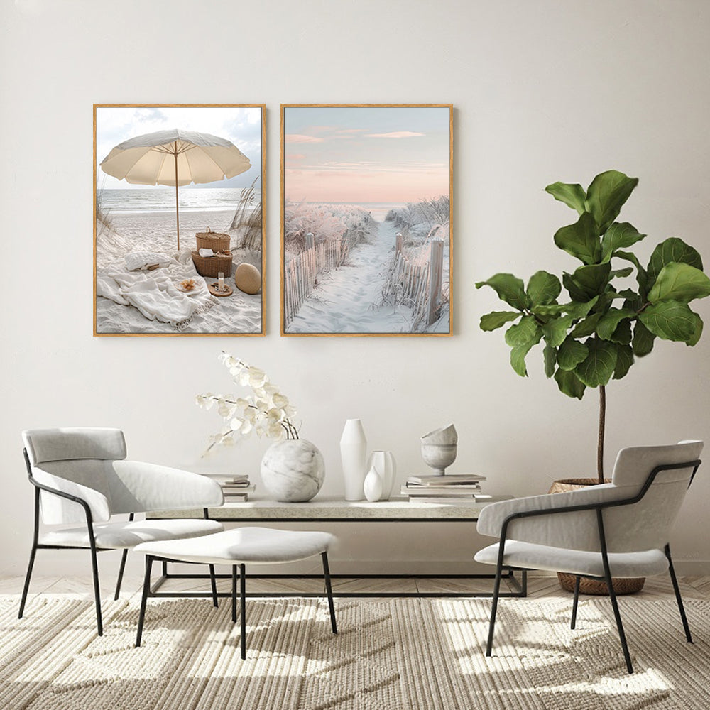 Dual Beach and Snow Path Canvas Wall Art