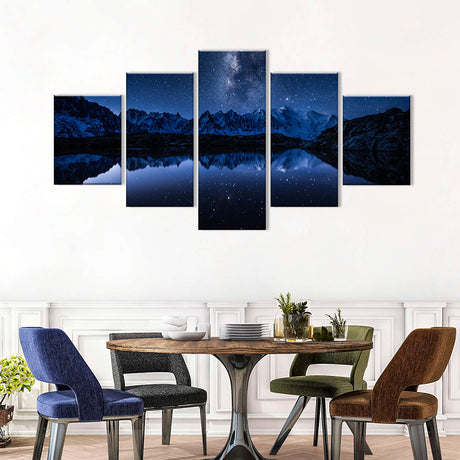 5-Piece Starry Night Mountain Reflection Canvas Wall Art