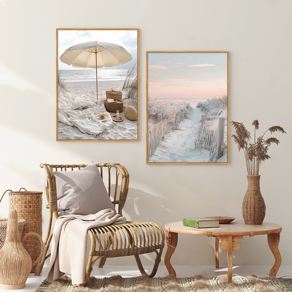 Dual Beach and Snow Path Canvas Wall Art