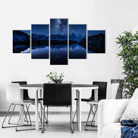 5-Piece Starry Night Mountain Reflection Canvas Wall Art