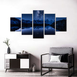 5-Piece Starry Night Mountain Reflection Canvas Wall Art