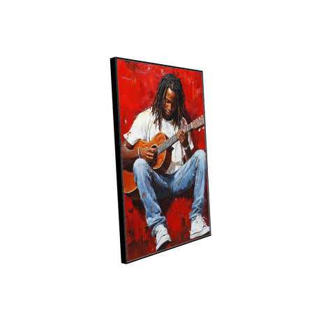 Guitar Player on Red Background Canvas Wall Art