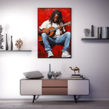 Guitar Player on Red Background Canvas Wall Art