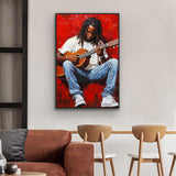 Guitar Player on Red Background Canvas Wall Art