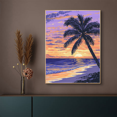 Tropical Sunset Paradise – Palm Tree Beach Canvas Wall Art