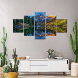 5-Piece Autumn Reflection Mountain Canvas Wall Art