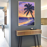 Tropical Sunset Paradise – Palm Tree Beach Canvas Wall Art