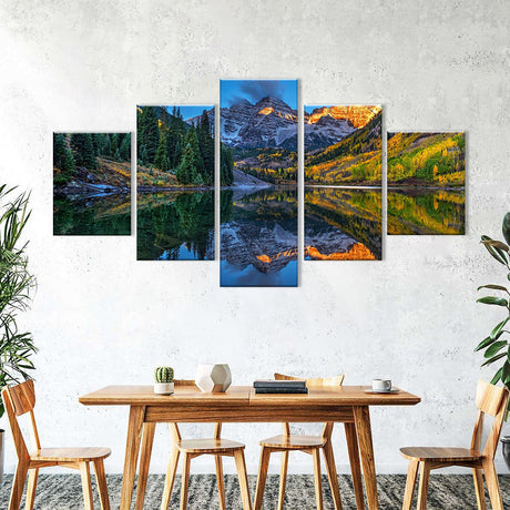 5-Piece Autumn Reflection Mountain Canvas Wall Art