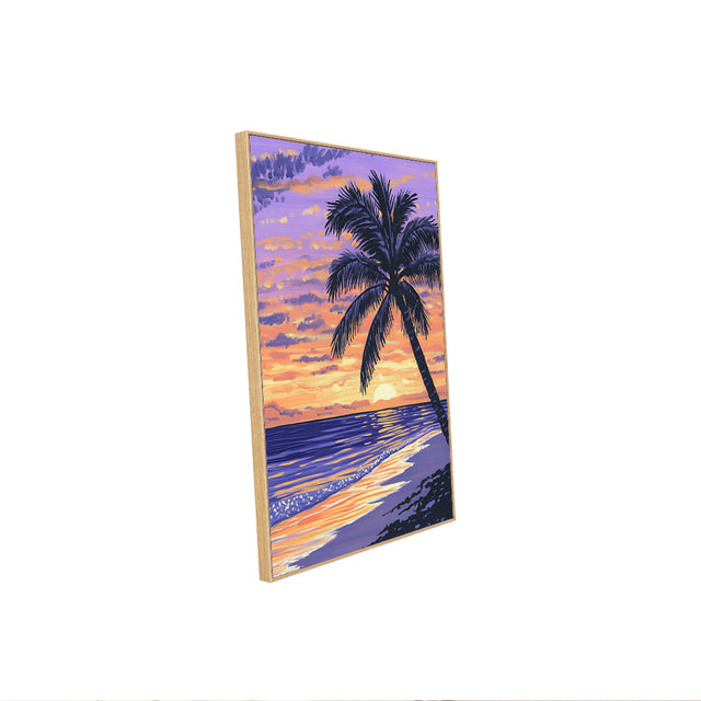 Tropical Sunset Paradise – Palm Tree Beach Canvas Wall Art