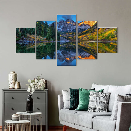 5-Piece Autumn Reflection Mountain Canvas Wall Art