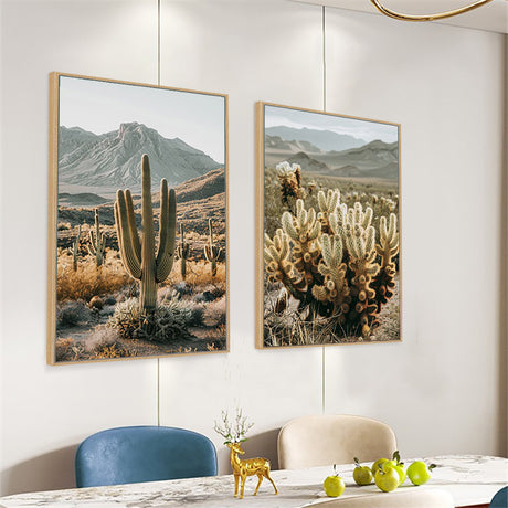 Desert Landscape and Cactus Duo Canvas Wall Art