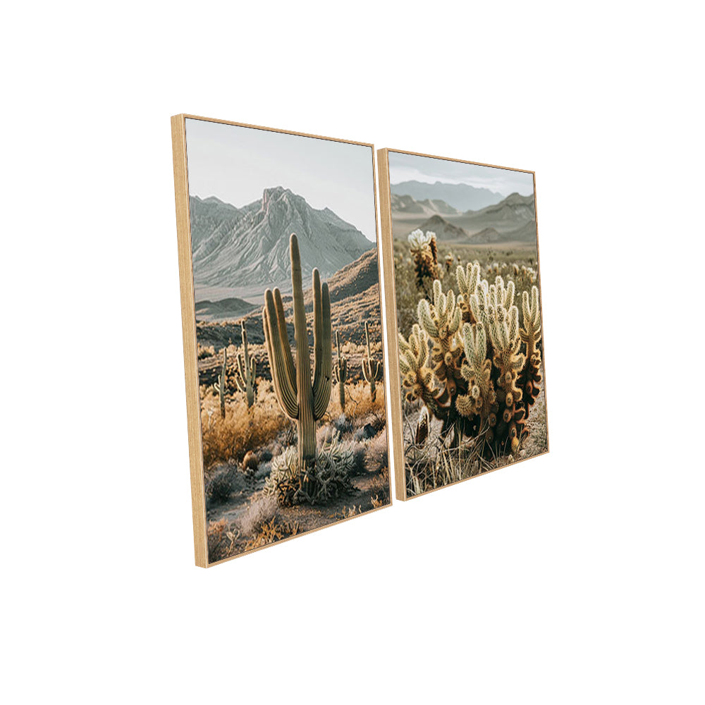 Desert Landscape and Cactus Duo Canvas Wall Art