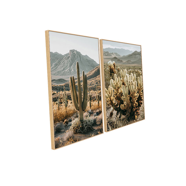 Desert Landscape and Cactus Duo Canvas Wall Art