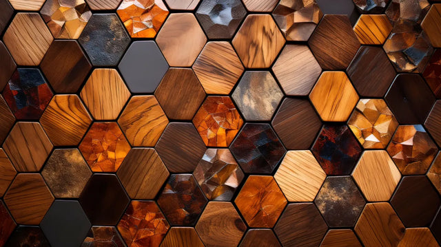 Abstract Wooden Seamless Hexagonal Mosaic Canvas Wall Art