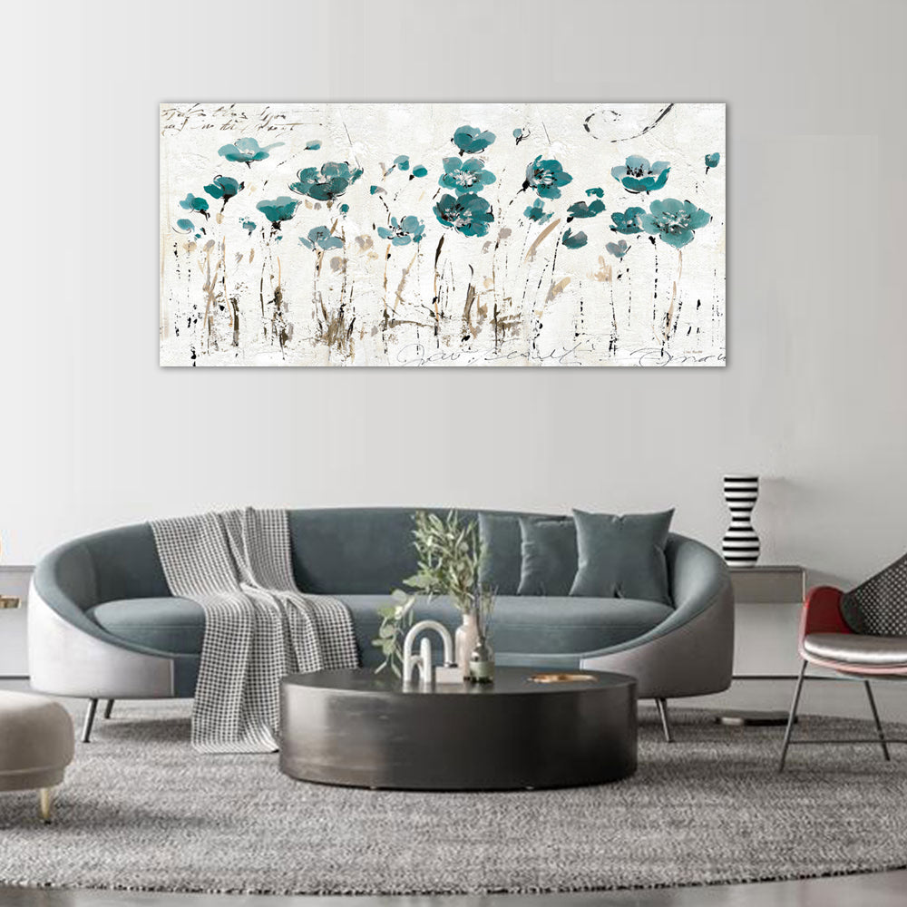 Abstract Teal Flower Field Canvas Wall Art