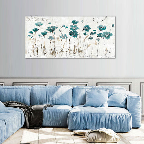 Abstract Teal Flower Field Canvas Wall Art