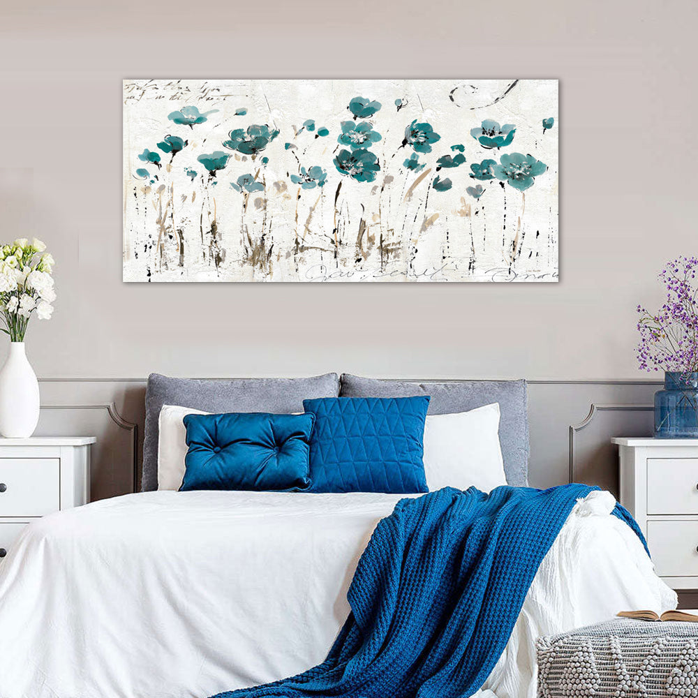 Abstract Teal Flower Field Canvas Wall Art