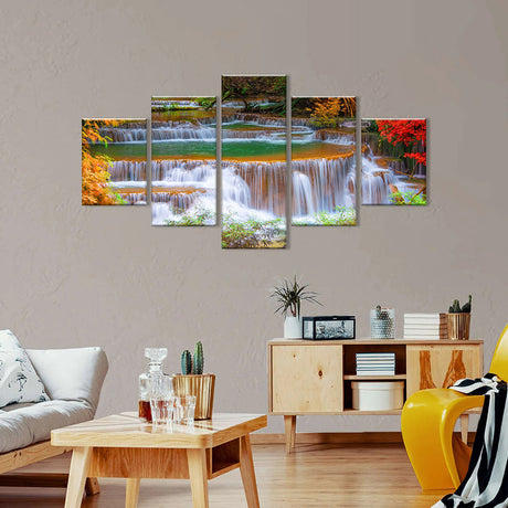 5-Piece Cascading Autumn Waterfall Canvas Wall Art