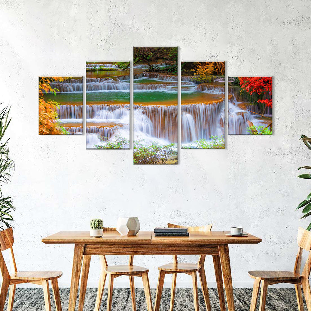 5-Piece Cascading Autumn Waterfall Canvas Wall Art