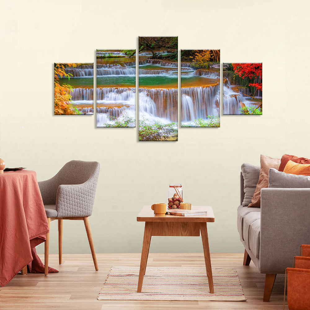 5-Piece Cascading Autumn Waterfall Canvas Wall Art