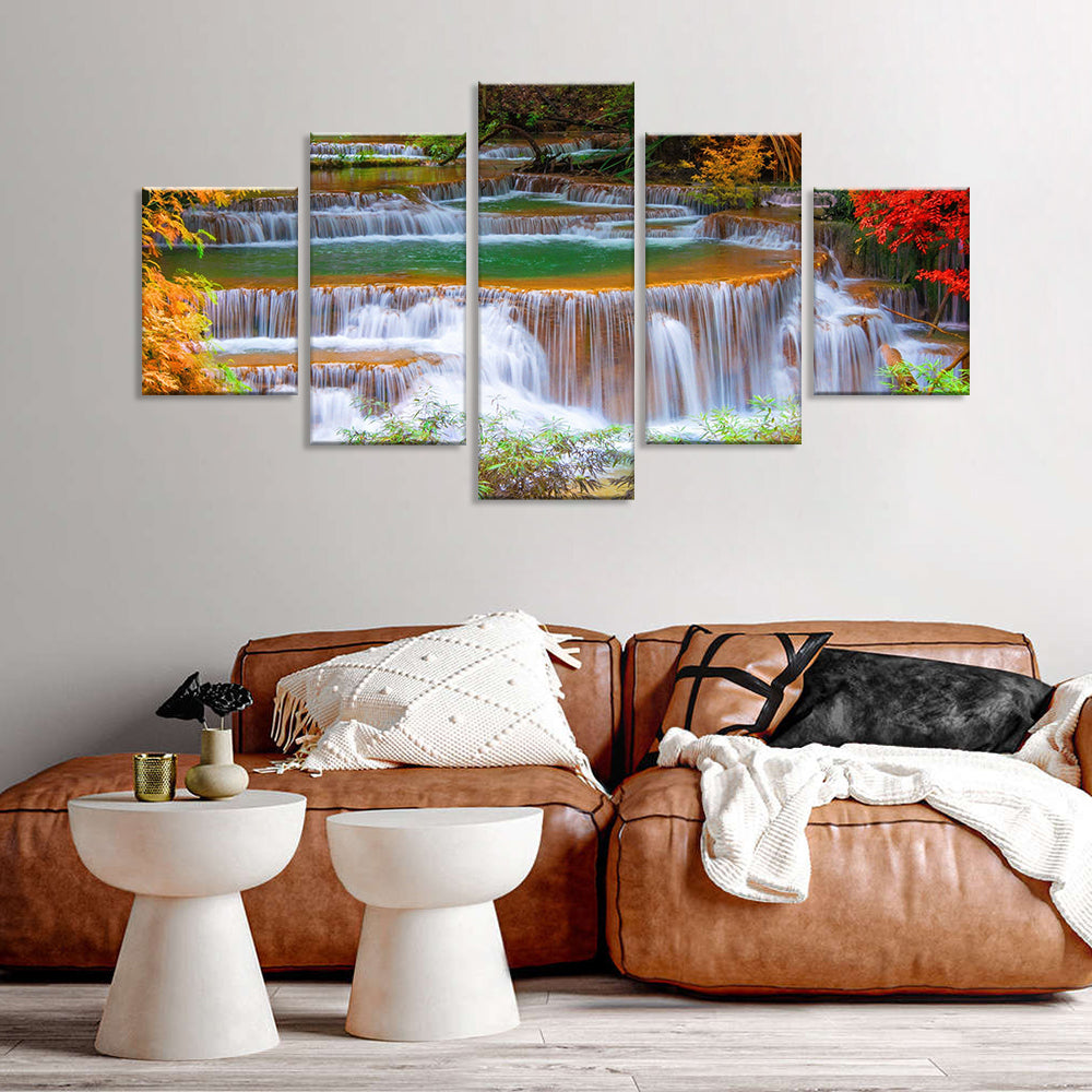 5-Piece Cascading Autumn Waterfall Canvas Wall Art