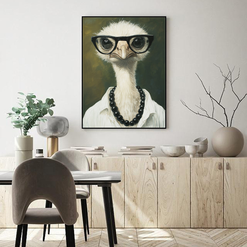 Quirky Ostrich Portrait Canvas Wall Art