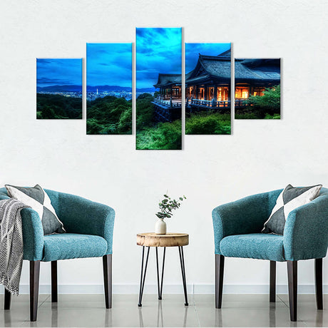 5-Piece Serene Japanese Temple Canvas Wall Art