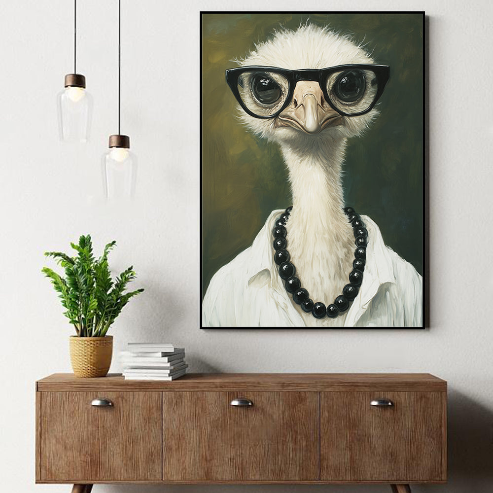 Quirky Ostrich Portrait Canvas Wall Art