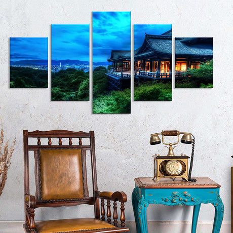 5-Piece Serene Japanese Temple Canvas Wall Art