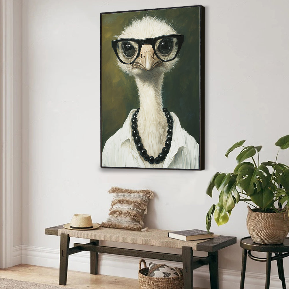 Quirky Ostrich Portrait Canvas Wall Art