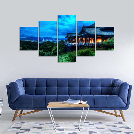 5-Piece Serene Japanese Temple Canvas Wall Art