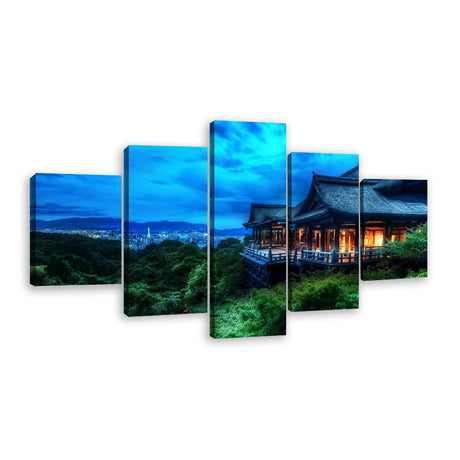 5-Piece Serene Japanese Temple Canvas Wall Art