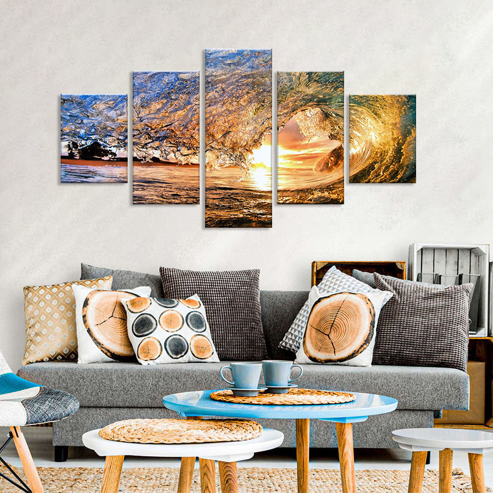 5-Piece Ocean Wave Tunnel Canvas Wall Art