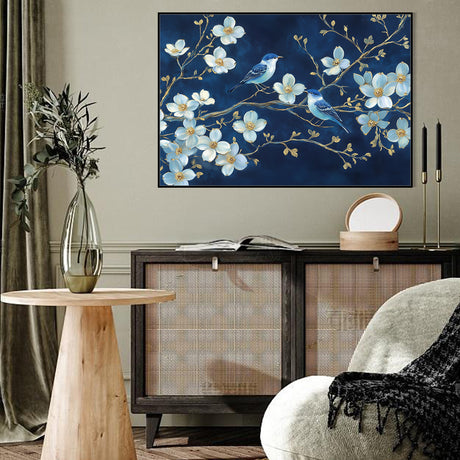 Bluebirds on Blossoming Branches Canvas Wall Art