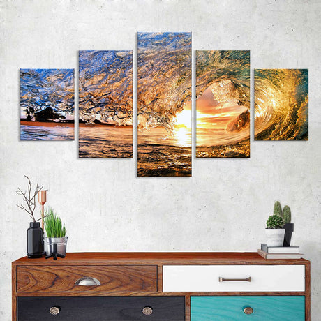 5-Piece Ocean Wave Tunnel Canvas Wall Art