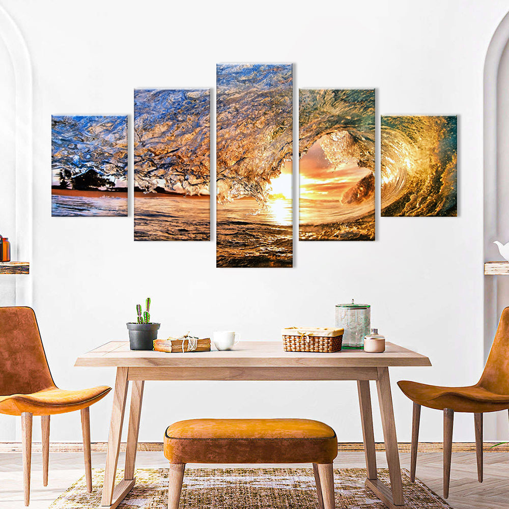 5-Piece Ocean Wave Tunnel Canvas Wall Art