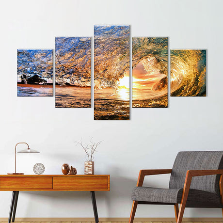 5-Piece Ocean Wave Tunnel Canvas Wall Art