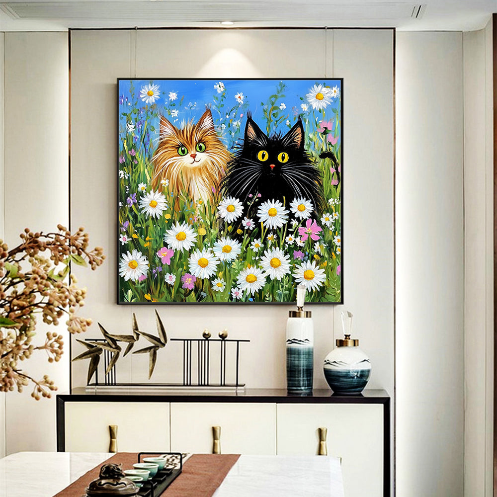 Whimsical Cat Duo Canvas Wall Art